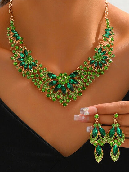 Jewelry Statement Elegant – Necklace Green Crystal Set