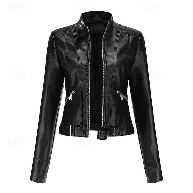 Zipper Women's Pocket Faux Comfortable Leather Jacket