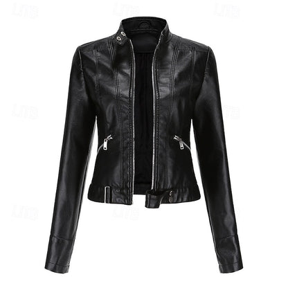 Zipper Women's Pocket Faux Comfortable Leather Jacket