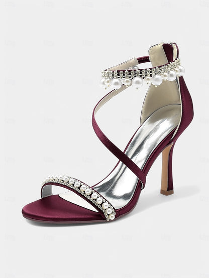 Ankle Chic Heels Pointed-Toe Party Strap Satin Pink –