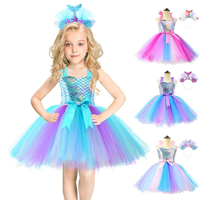 Aqua Little Mermaid Princess Ariel Flower Tail Girl