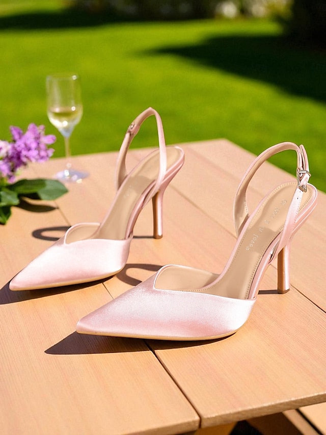 - Purple Heels Satin Toe Women's Pointed Slingback Elegant