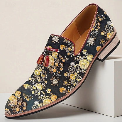 Pattern Floral Men's Jacquard Tassels with for Loafers