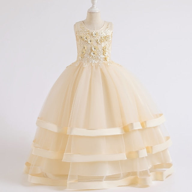 Sleeveless Party Kids Dress Girls' Colored Wedding Solid