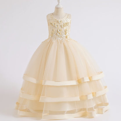 Sleeveless Party Kids Dress Girls' Colored Wedding Solid
