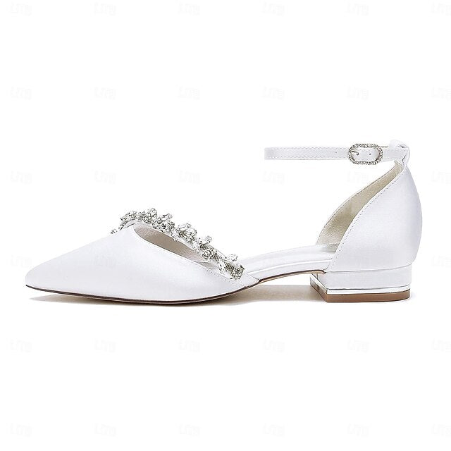 Elegant Pointed Satin Wedding Flats White Toe Women's –