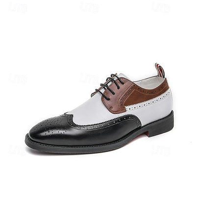Oxford Men's Tri-Color Black in Wingtip Shoes Brogue