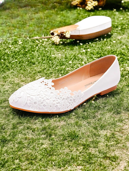 Lace Elegant for Brides Women's Ballet – White Flats