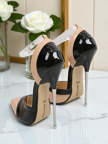 Black and Stiletto Red Leather Women's Toe Patent Pointed