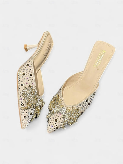 Rhinestone Slip-On Women's Toe Mules Glitter - Pointed