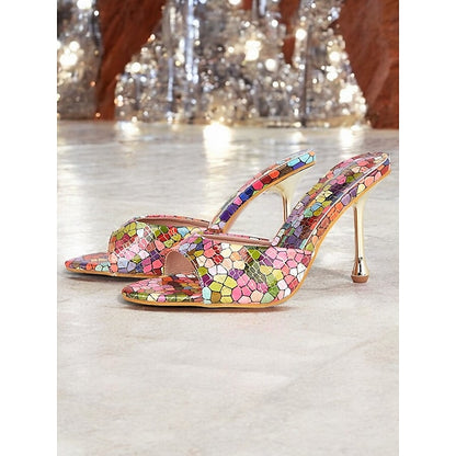 Mules Heels Mosaic for Print – Women Multicolor High Colorful