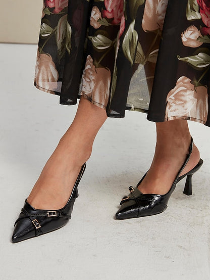 Slingback Women's Elegant Heels Toe Black with Pointed