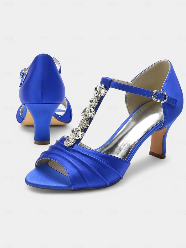 Crystal Detail Heels – Open-Toe Satin White with Bridal