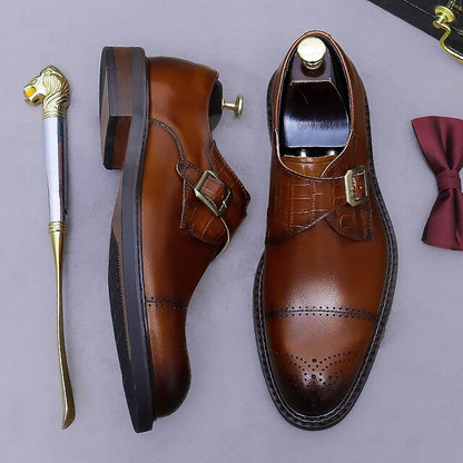 First Black Men's Monk Strap Genuine Leather Shoes