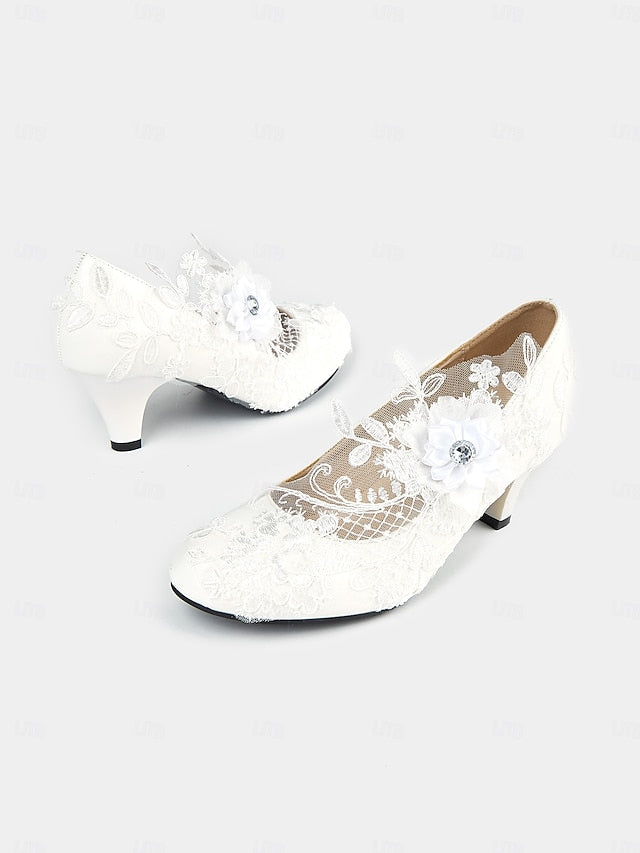 Embellishments Lace Shoes – with Heel White Bridal Floral High