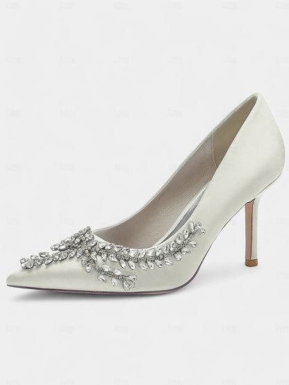 Heels – Satin Women's Stiletto Rhinestone-Embellished