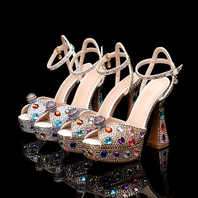 Women's – Colorful Rhinestone Sandals Platform Sparkly