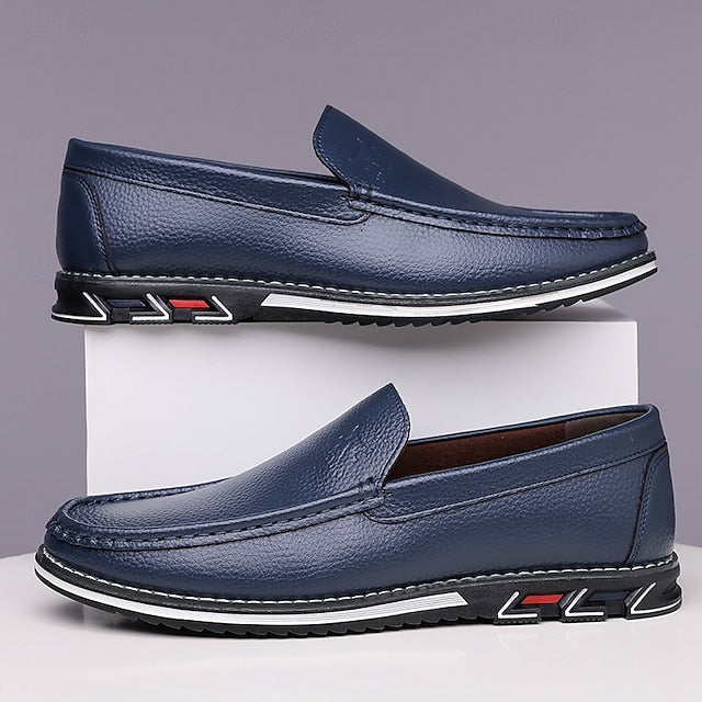 Men's Blue Faux Leather Slip-On Loafers with Durable Sole
