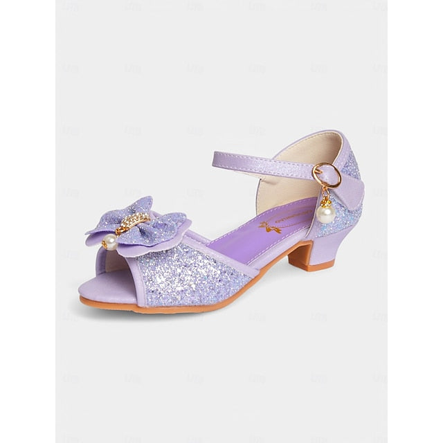 with Glitter Pearl Accent Sandals Purple Girls' Bow