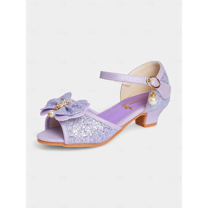 with Glitter Pearl Accent Sandals Purple Girls' Bow
