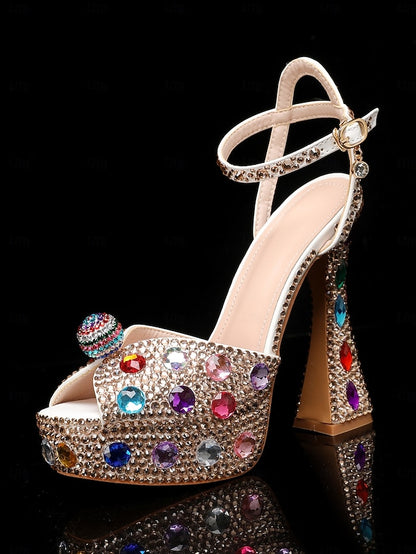 Platform Heel Sandals High with Matching Women's Rhinestone
