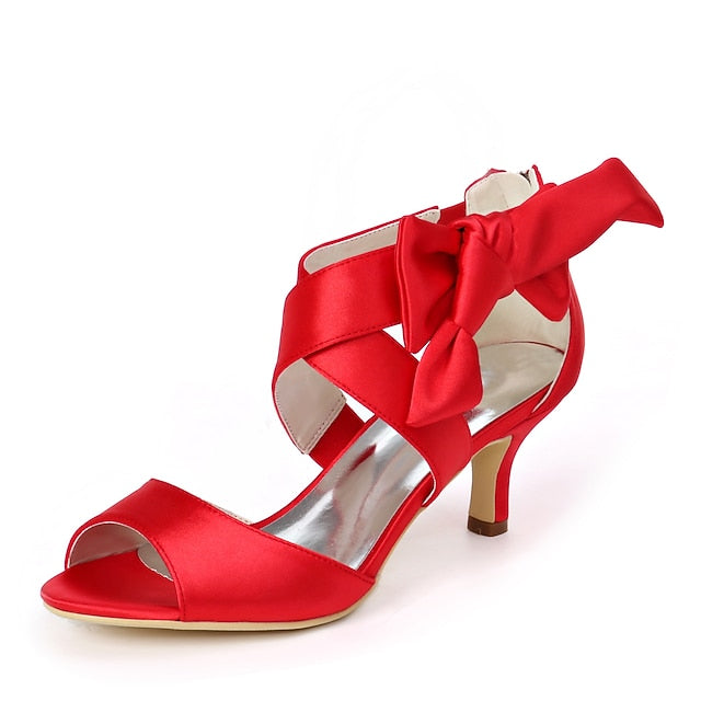 Open Bowknot Women's Kitten Bridal Shoes Heel Wedding