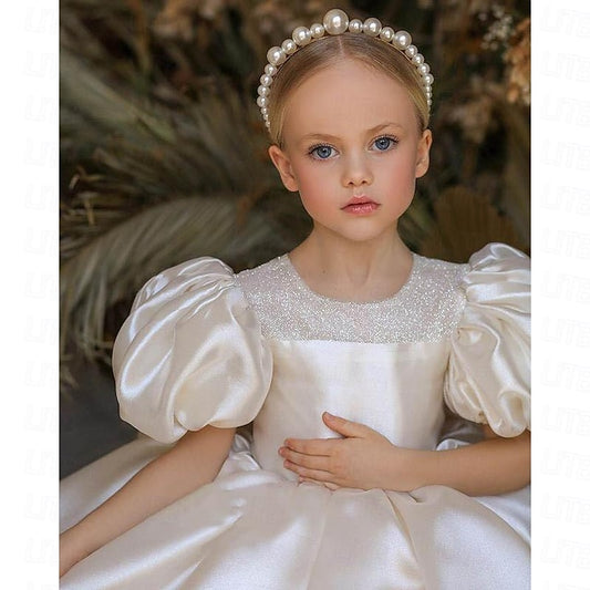 Girl Color Kids Party Solid Girls' Flower Dress Long