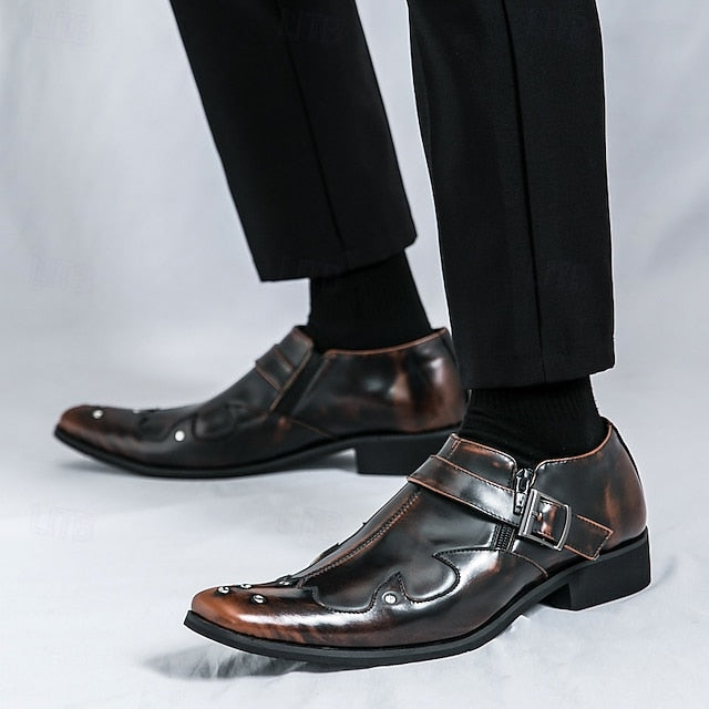 Leather Black – Shoes Formal Strap Men's Monk