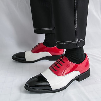 – Men's Red Patent Leather Oxford and White Shoes