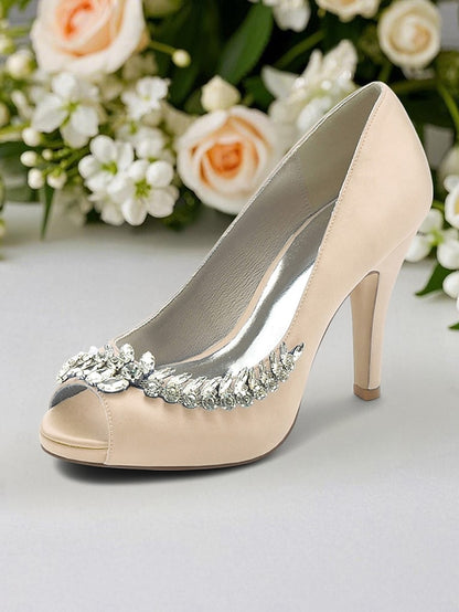 Satin Crystal Blue Heels Luxury – Peep-Toe Embellishment with