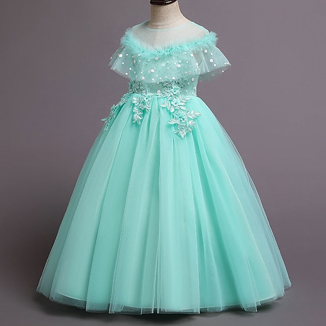 Solid Dress Flower Color Girl Kids Party Girls'