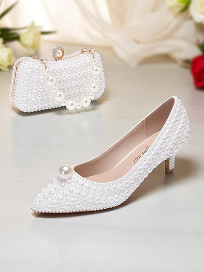 Women's Pumps Kitten and Heel Pearl-Embellished Matching