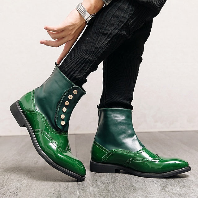 Leather - Wingtip Vintage Boots Button Stylish Men's Green