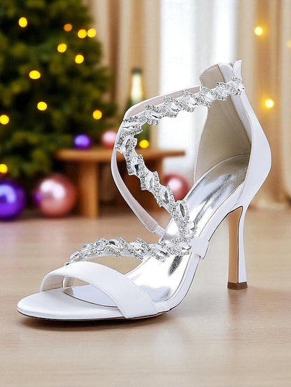Strappy High White - Heel Rhinestone Women's Sandals