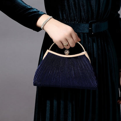 Pleated Velvet Elegant Navy Blue Clutch Women's Evening –