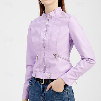 Zipper Women's Pocket Faux Comfortable Leather Jacket