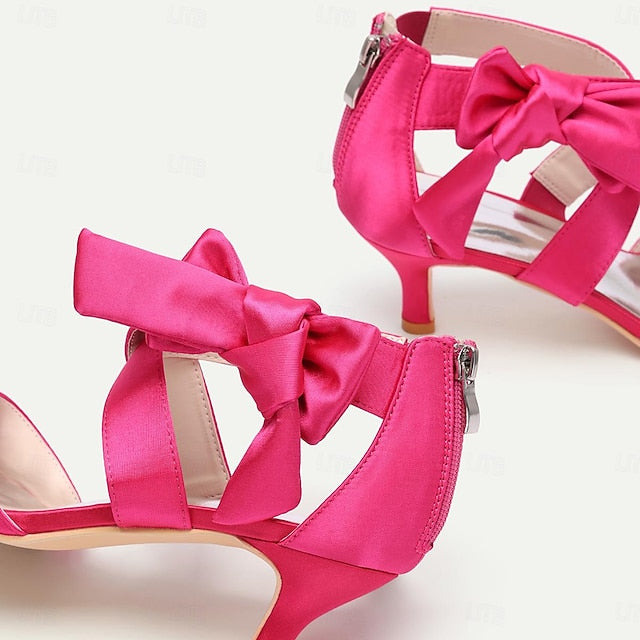 Open Bowknot Women's Kitten Bridal Shoes Heel Wedding