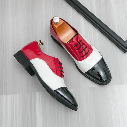 – Men's Red Patent Leather Oxford and White Shoes