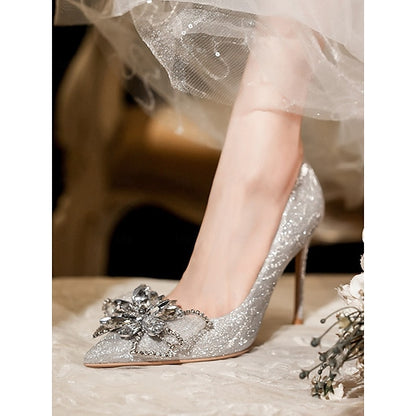 Heels Sparkling Silver – Wedding Shoes Women High for Glitter