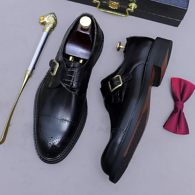 First Black Men's Monk Strap Genuine Leather Shoes