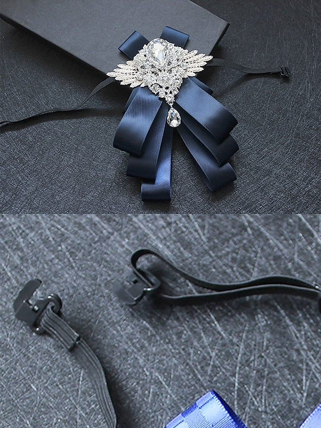 Pin Crystal - Men's Tie Elegant Luxury Ribbon Brooch Bow