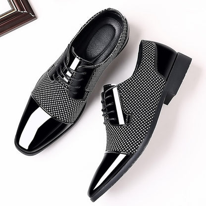 Faux Shoes Lace-Up Men's Black Patent Leather Formal