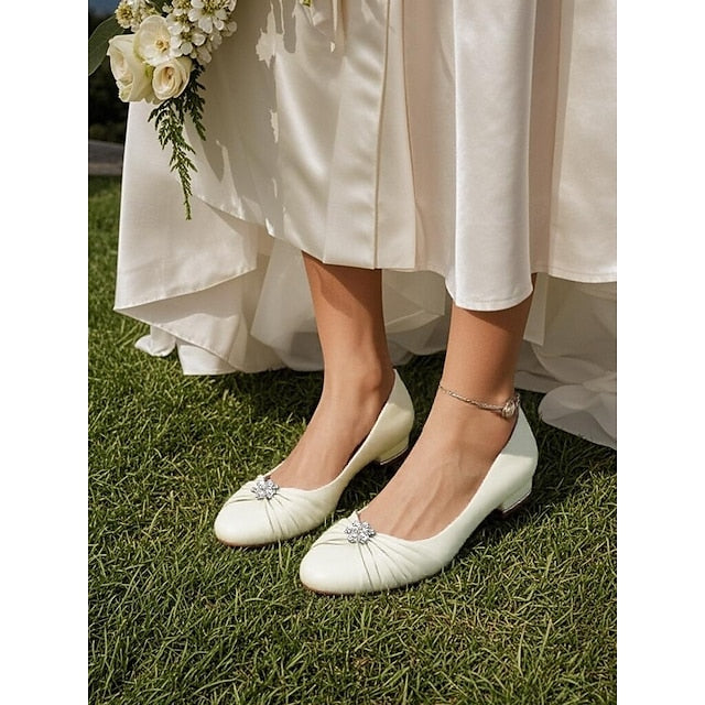 Flats Light Wedding Blue Satin with Women's Rhinestone