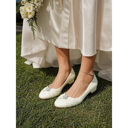 Flats Light Wedding Blue Satin with Women's Rhinestone