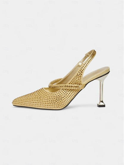 Toe Pointed Women's Rhinestone - Gold Heels Sparkly