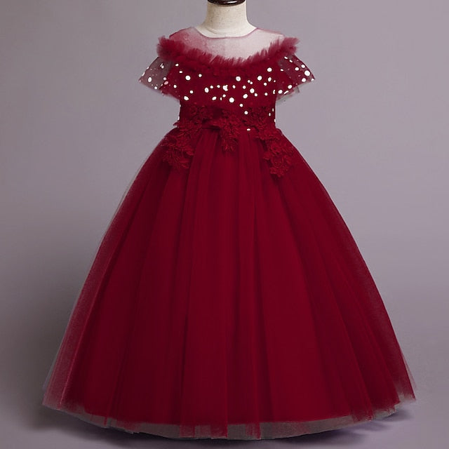 Solid Dress Flower Color Girl Kids Party Girls'