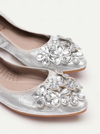 Foldable Silver Rhinestone Flats with Women's
