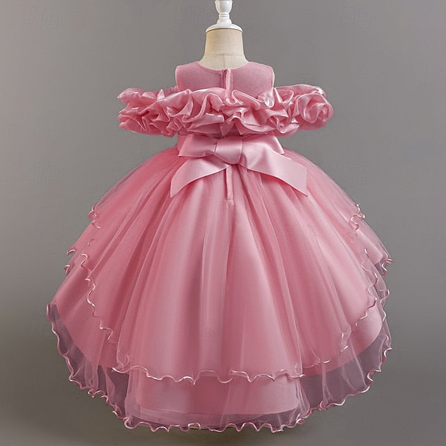 Kids Flower Floral Party Short Sleeve Wedding Girls' Dress