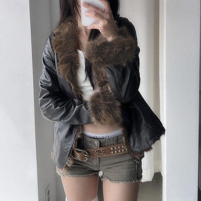 Comfortable Buttons Fur Jacket Warm Collar Women's Casual