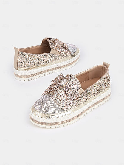 Rhinestone for Sparkling Loafers – Women Glittery Slip-On